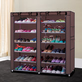 HAOYYE 6 Row 2 Line 12 Lattices Shoe Rack with Non-woven Fabric Shelves Coffee Color Portable Storage Organizer Sturdy Space Saving Design for Entryway Closet Hallway Bedroom Easy Assembly